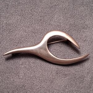 Mid Century Pewter Brooch Handcrafter Abstract Organic Pin